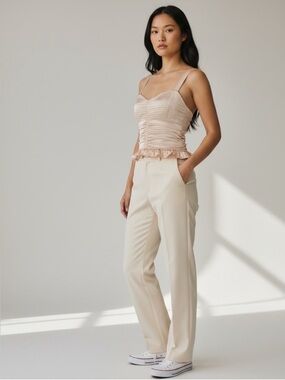 B.O.G Collective NWT satin champagne ruched bustier crop whimsical top size smal